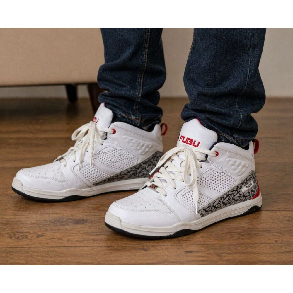 FUBU Mens Athletic Mid Ankle Tennis Shoes Size 7 Black/Grey/Red/White